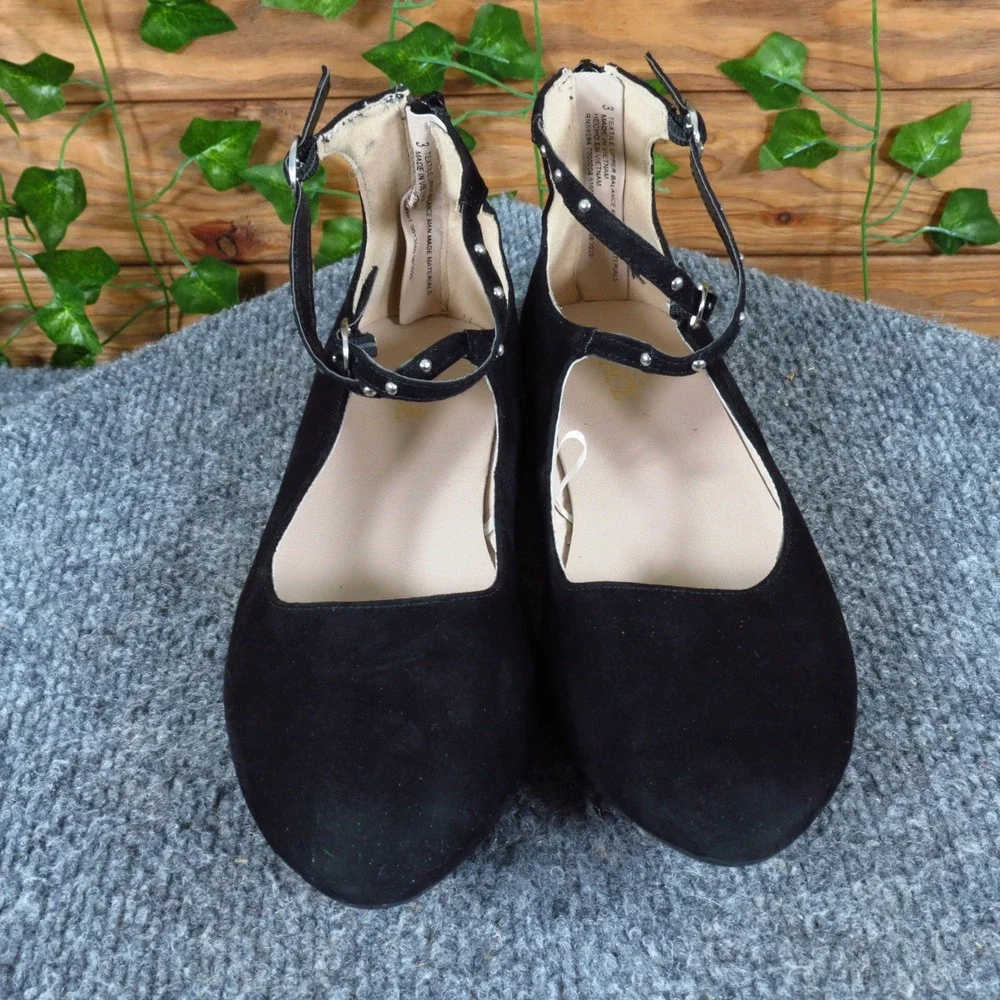 The Children's Place Girls‎ 3 Black Textile Ankle Strap Ballet Flats Dress Shoes